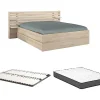 Lit 160 x 200 cm avec rangements - Coloris : Naturel + Sommier + Matelas - TENALIA II