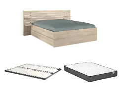 Lit 160 x 200 cm avec rangements - Coloris : Naturel + Sommier + Matelas - TENALIA II
