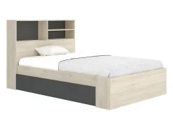 Lit 120 x 190 cm avec rangements - Coloris : Naturel et anthracite - VARDIEL