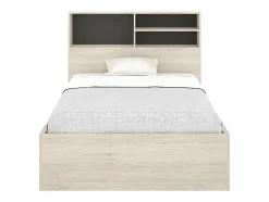 Lit 120 x 190 cm avec rangements - Coloris : Naturel et anthracite - VARDIEL