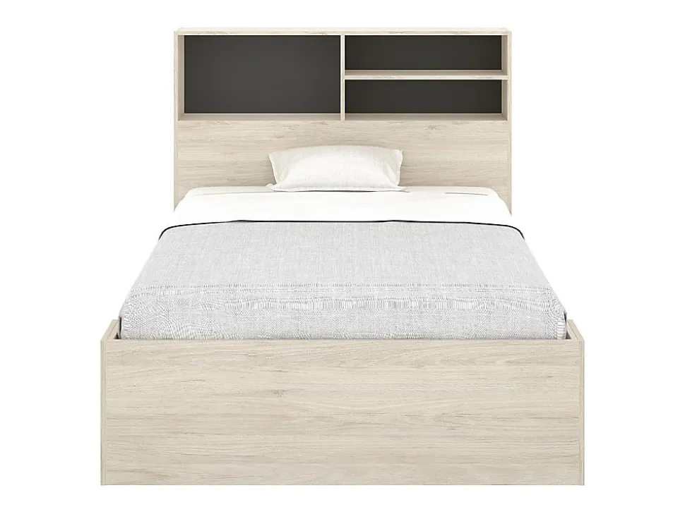 Lit 120 x 190 cm avec rangements - Coloris : Naturel et anthracite - VARDIEL