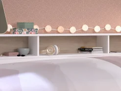 Lit 90 x 190/200 cm avec rangements - Blanc et naturel + Sommier - PAULETTE