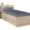 Lit 90 x 190/200 cm avec rangements - Coloris : Naturel - TENALIA