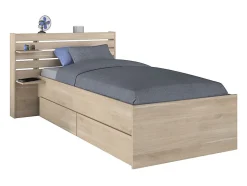 Lit 90 x 190/200 cm avec rangements - Coloris : Naturel - TENALIA