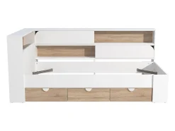 Lit 90 x 190 cm avec rangements - Coloris : Blanc et naturel - TAMADU