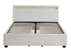Lit 140 x 190 cm avec rangements - Simili blanc avec LEDs - ALOIS II