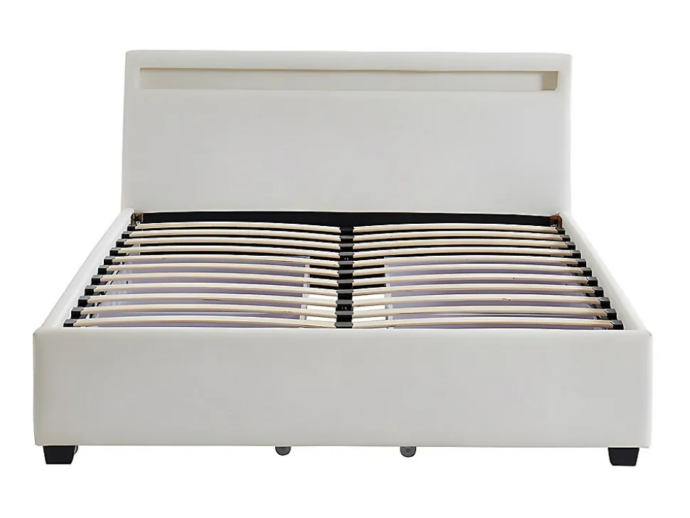 Lit 140 x 190 cm avec rangements - Simili blanc avec LEDs - ALOIS II