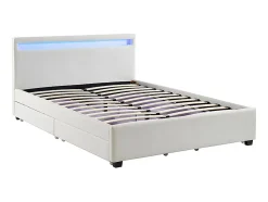 Lit 140 x 190 cm avec rangements - Simili blanc avec LEDs - ALOIS II