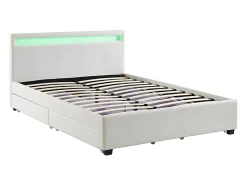 Lit 140 x 190 cm avec rangements - Simili blanc avec LEDs - ALOIS II