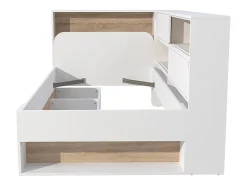Lit 90 x 190 cm avec rangements - Coloris : Blanc et naturel + Sommier - TAMADU