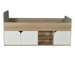 Lit 90 x 190 cm avec rangements - Coloris : Naturel et blanc - LOSTYA