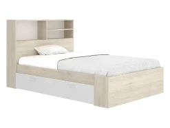 Lit 120 x 190 cm avec rangements - Coloris : Naturel et blanc - VARDIEL