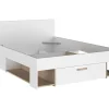 Lit 140 x 190/200 cm avec rangements - Blanc et naturel - KINSELIA