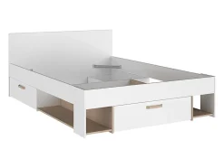 Lit 140 x 190/200 cm avec rangements - Blanc et naturel - KINSELIA