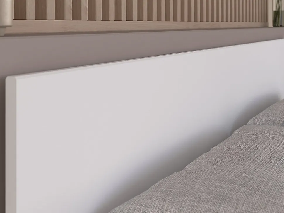 Lit 140 x 190/200 cm avec rangements - Blanc et naturel - KINSELIA