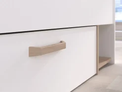 Lit 140 x 190/200 cm avec rangements - Blanc et naturel - KINSELIA