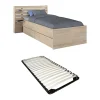 Lit 90 x 190/200 cm avec rangements - Coloris : Naturel + Sommier - TENALIA