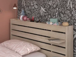 Lit 90 x 190/200 cm avec rangements - Coloris : Naturel + Sommier - TENALIA