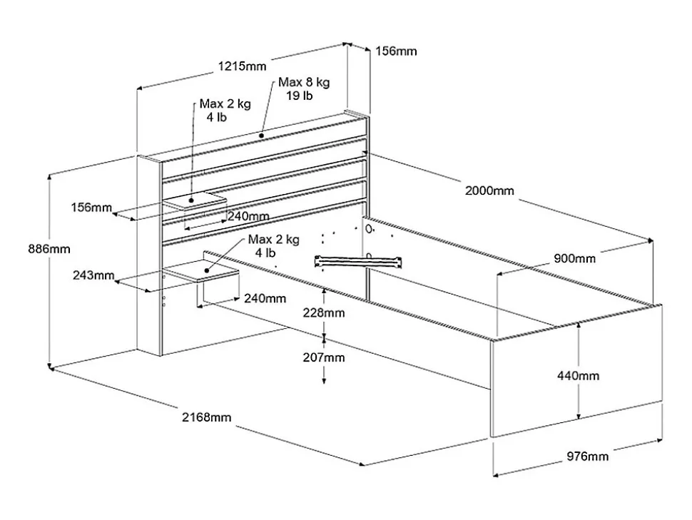 Lit 90 x 190/200 cm avec rangements - Coloris : Naturel + Sommier - TENALIA