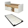 Lit 90 x 190 cm avec rangements - Coloris : Naturel et blanc + Sommier - LOSTYA