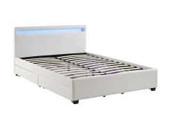 Lit 140 x 190 cm avec rangements - Simili blanc avec LEDs + Matelas - ALOIS II