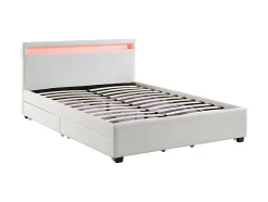 Lit 140 x 190 cm avec rangements - Simili blanc avec LEDs + Matelas - ALOIS II