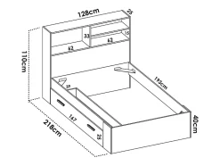 Lit 120 x 190 cm avec rangements - Coloris : Naturel et anthracite + Sommier + Matelas - VARDIEL