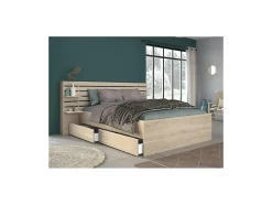 Lit 160 x 200 cm avec rangements - Coloris : Naturel - TENALIA II