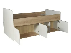 Lit 90 x 190 cm avec rangements - Coloris : Naturel et blanc + Sommier + Matelas - LOSTYA