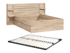 Lit 140 x 190/200 cm avec rangements - Coloris : Naturel + Sommier - TENALIA II
