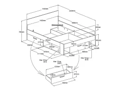 Lit 140 x 190/200 cm avec rangements - Coloris : Naturel et noir + Sommier - KINSELIA