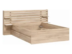 Lit 140 x 190/200 cm avec rangements - Coloris : Naturel + Sommier + Matelas - TENALIA II