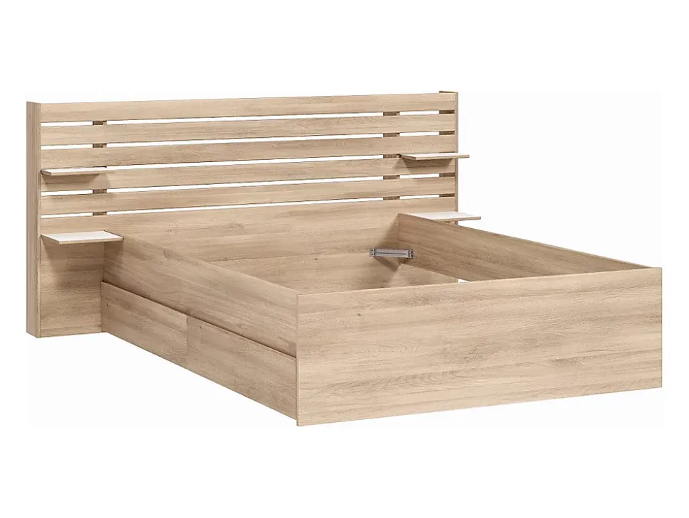 Lit 140 x 190/200 cm avec rangements - Coloris : Naturel + Sommier + Matelas - TENALIA II