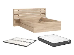 Lit 140 x 190/200 cm avec rangements - Coloris : Naturel + Sommier + Matelas - TENALIA II