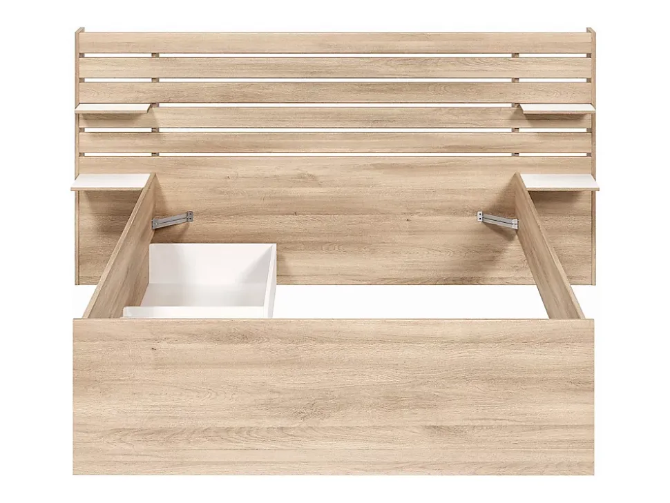 Lit 140 x 190/200 cm avec rangements - Coloris : Naturel + Sommier + Matelas - TENALIA II
