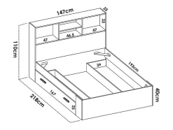 Lit 140 x 190 cm avec rangements - Coloris : Naturel et blanc - VARDIEL
