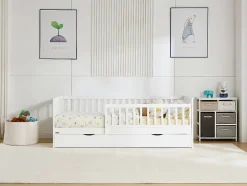 Lit 90 x 190 cm avec tiroir - Pin et MDF - Blanc + Matelas - PROVIATI