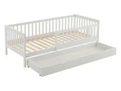 Lit 90 x 190 cm avec tiroir - Pin et MDF - Blanc + Matelas - PROVIATI