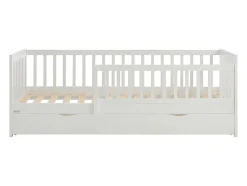 Lit 90 x 190 cm avec tiroir - Pin et MDF - Blanc + Matelas - PROVIATI