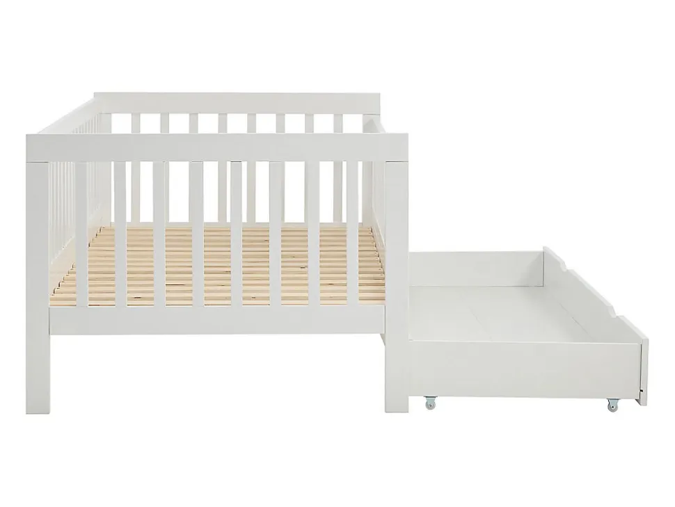 Lit 90 x 190 cm avec tiroir - Pin et MDF - Blanc + Matelas - PROVIATI