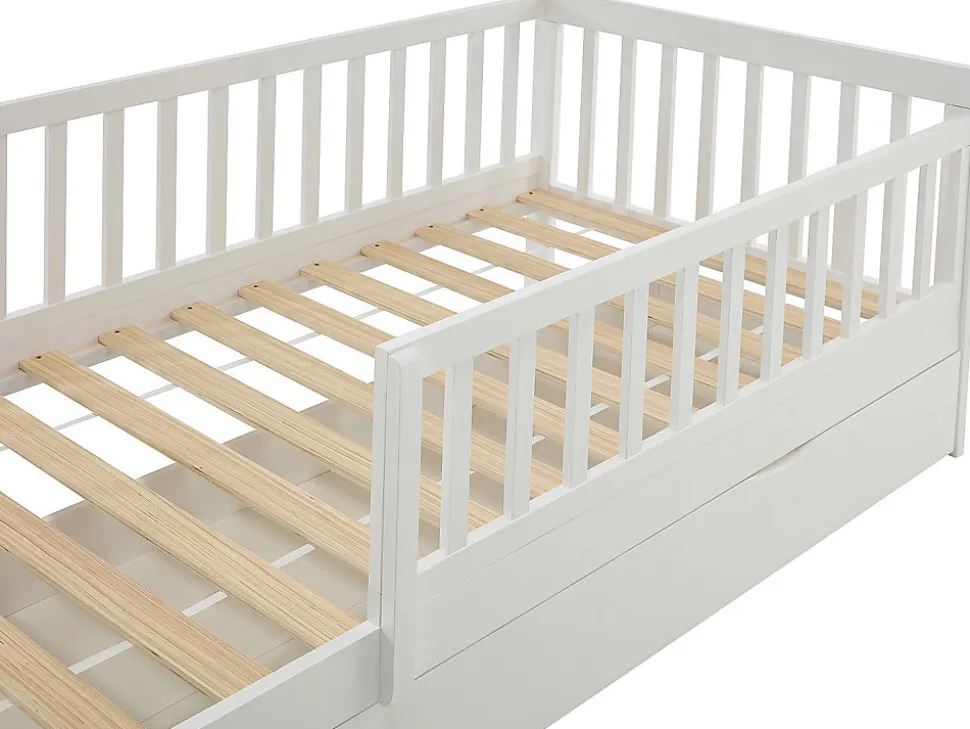 Lit 90 x 190 cm avec tiroir - Pin et MDF - Blanc + Matelas - PROVIATI