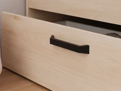 Lit 140 x 190/200 cm avec tête de lit et rangements - Coloris : Naturel et noir - KINSELIA