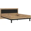 Lit 160 x 200 cm avec tête de lit décor bois chêne et noir - KAMILA