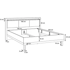 Lit 160 x 200 cm avec tête de lit décor bois chêne et noir - KAMILA