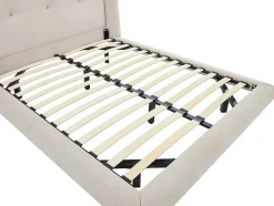 Lit 140 x 190 cm avec tête de lit capitonnée - Tissu - Beige - PENAVI