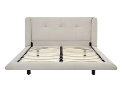 Lit 140 x 190 cm avec tête de lit capitonnée - Tissu - Beige - PENAVI