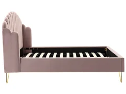 Lit 140 x 190 cm avec tête de lit ondulée - Velours - Vieux rose + Matelas - SAGALI