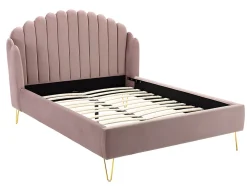 Lit 140 x 190 cm avec tête de lit ondulée - Velours - Vieux rose + Matelas - SAGALI