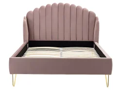 Lit 140 x 190 cm avec tête de lit ondulée - Velours - Vieux rose + Matelas - SAGALI
