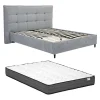 Lit 180 x 200 cm avec tête de lit capitonnée - Tissu - Gris + Matelas - NIRPIO